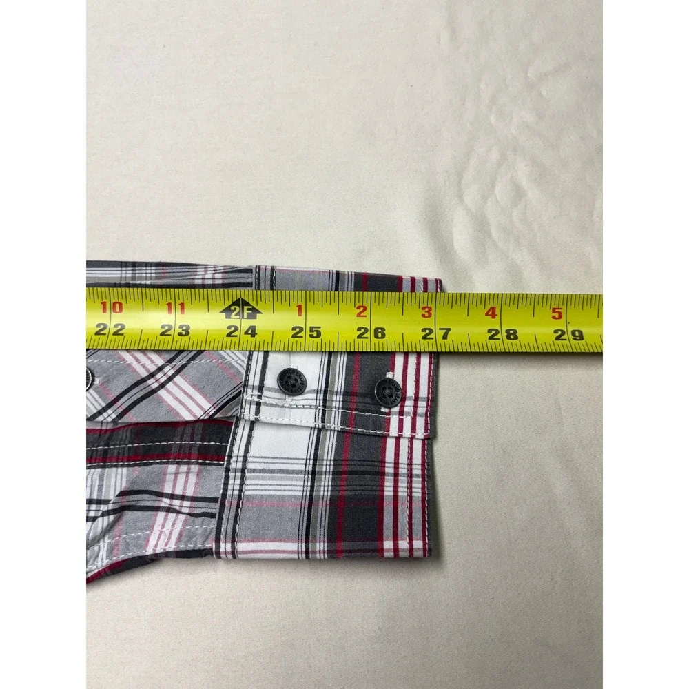 True Religion Mens XL Snap Colorblock Plaid Button Down Shirt White Red Cotton